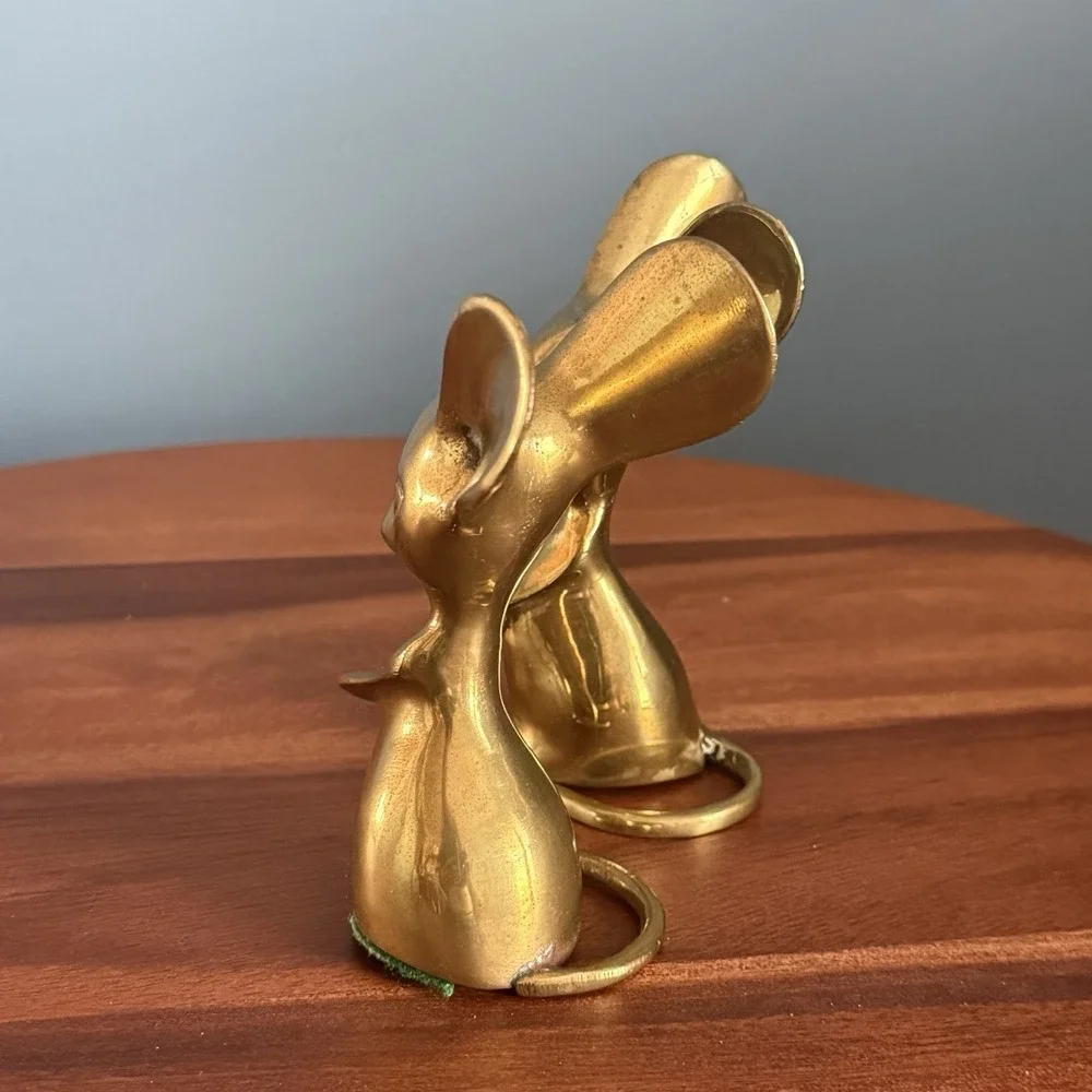 Vintage Brass Mouse Figurines Pair‎ Big Ears Cottage Woodland Decor Fairy Witchy